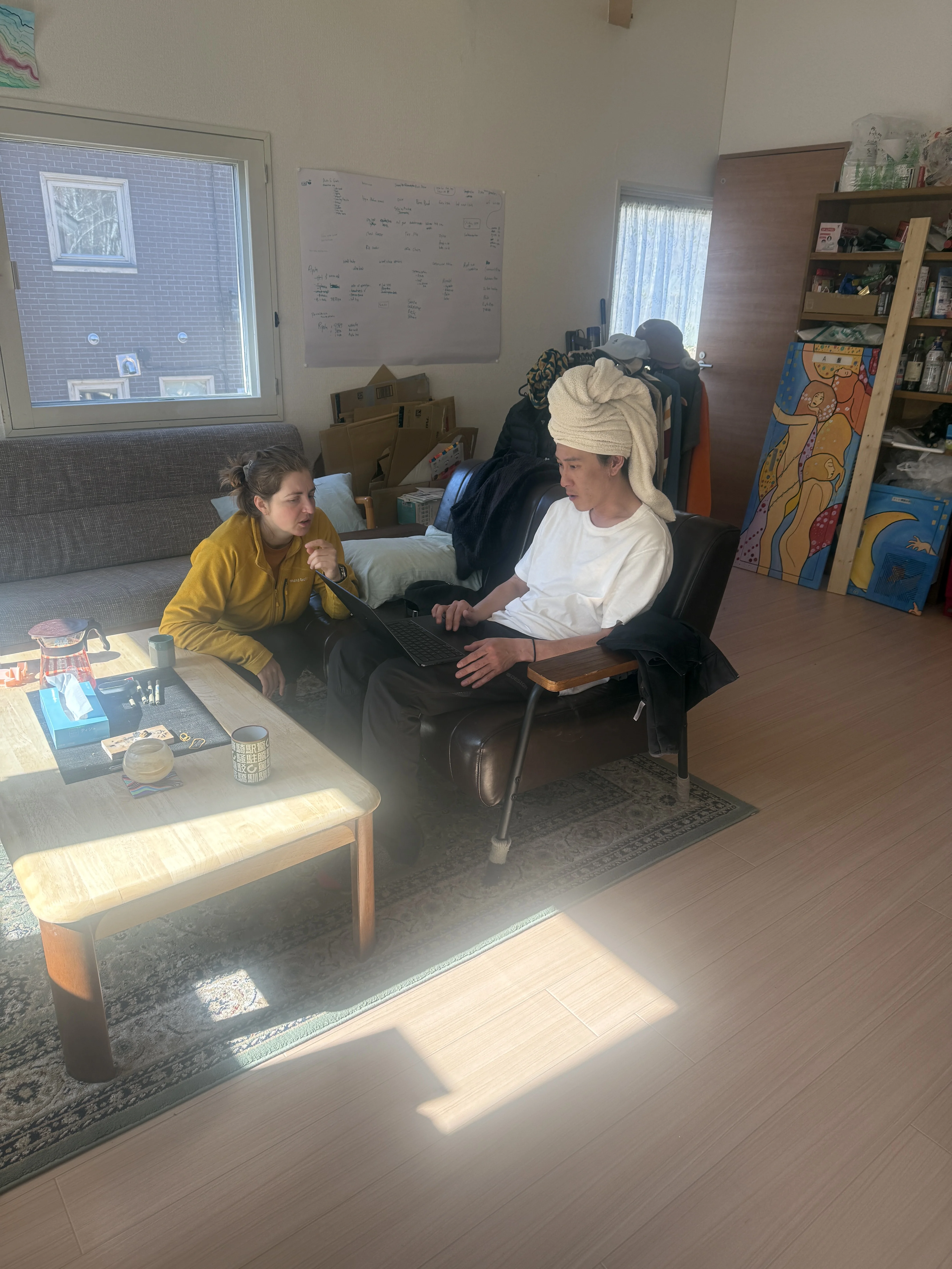 morning planning session in the lodge living room