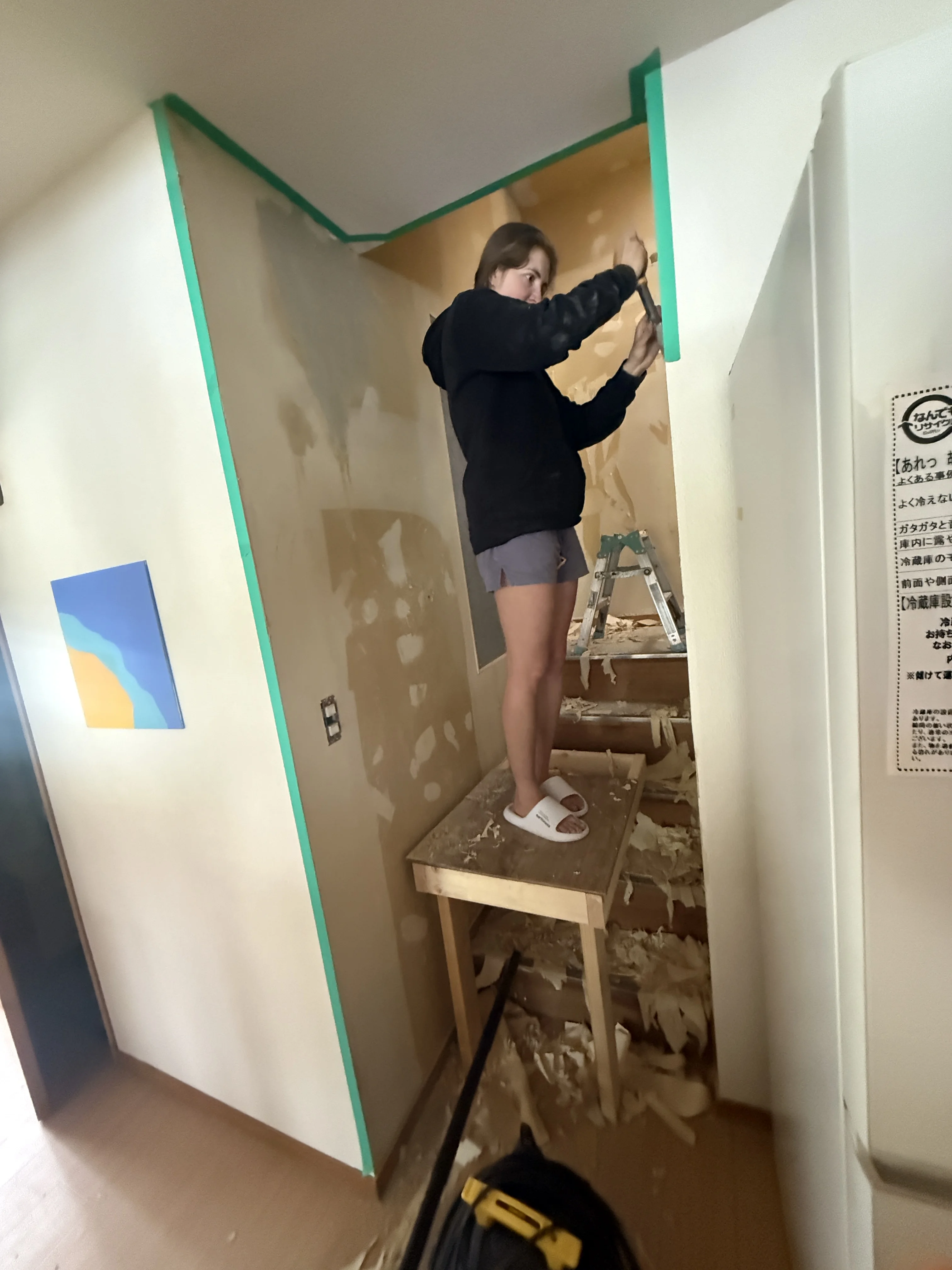 wall prep and shikkui work on the guest stairwell